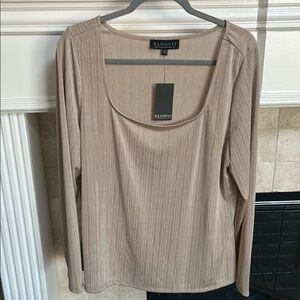 Plus Size Eloquii Tan Ribbed Long Sleeve Top